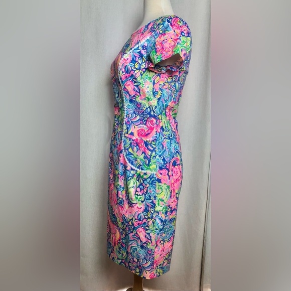 Lilly Pulitzer Shift Dress Pink Blue Floral Short Sleeve Crew Neck Knee Length 2 - Picture 5 of 16